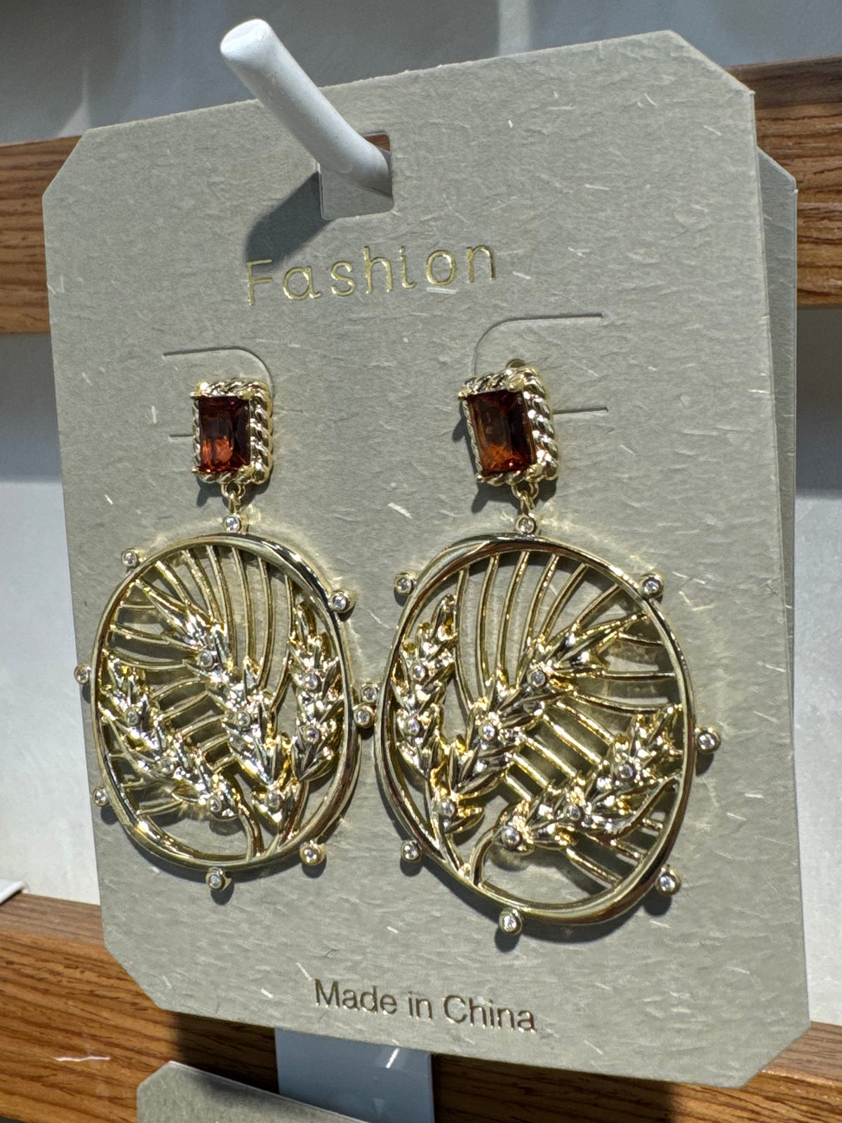 Amber-Tone Stud Leaf Earrings - W3-0097