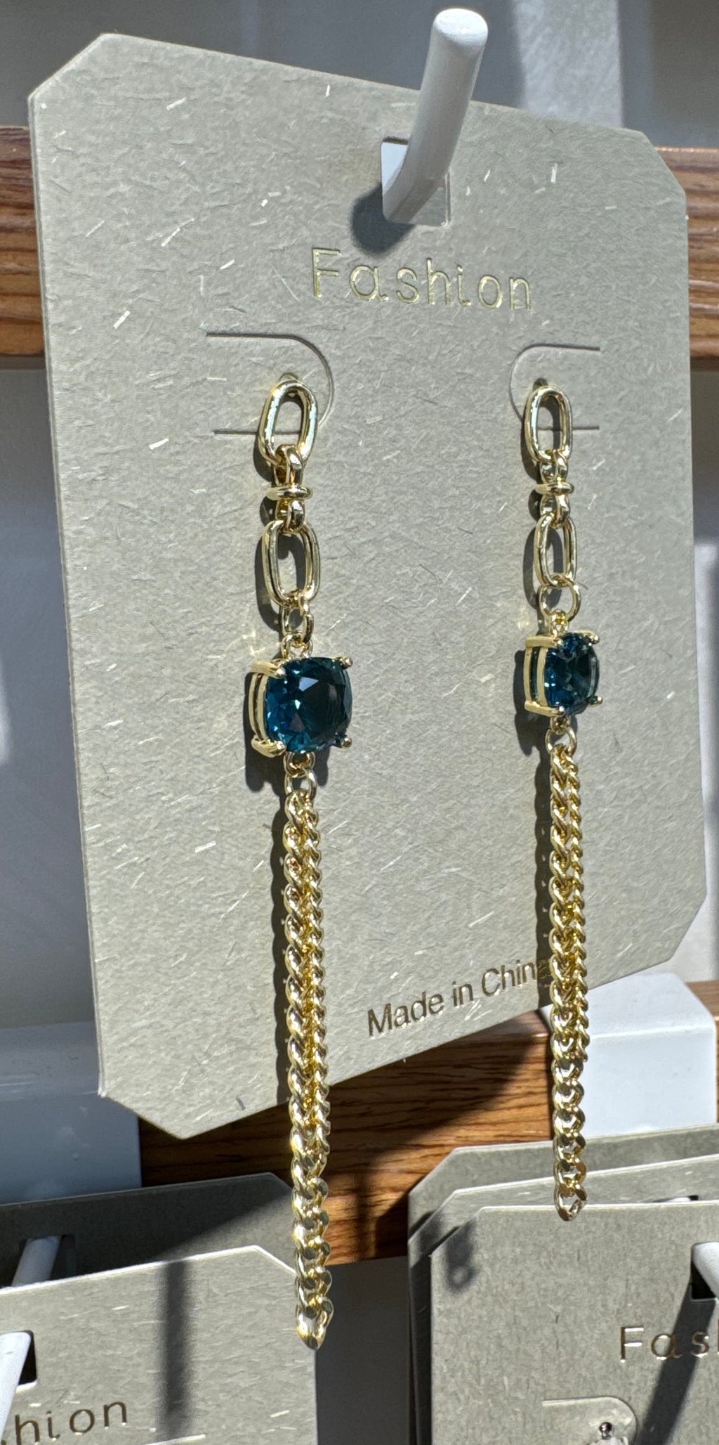 Teal Bead Chain Tassel Earrings - W3-0102