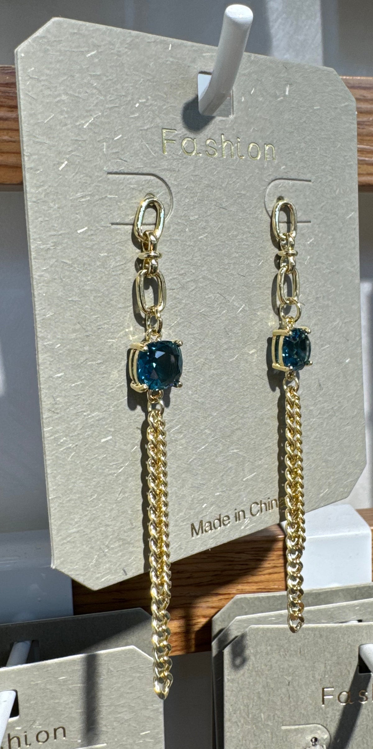 Teal Bead Chain Tassel Earrings - W3-0102