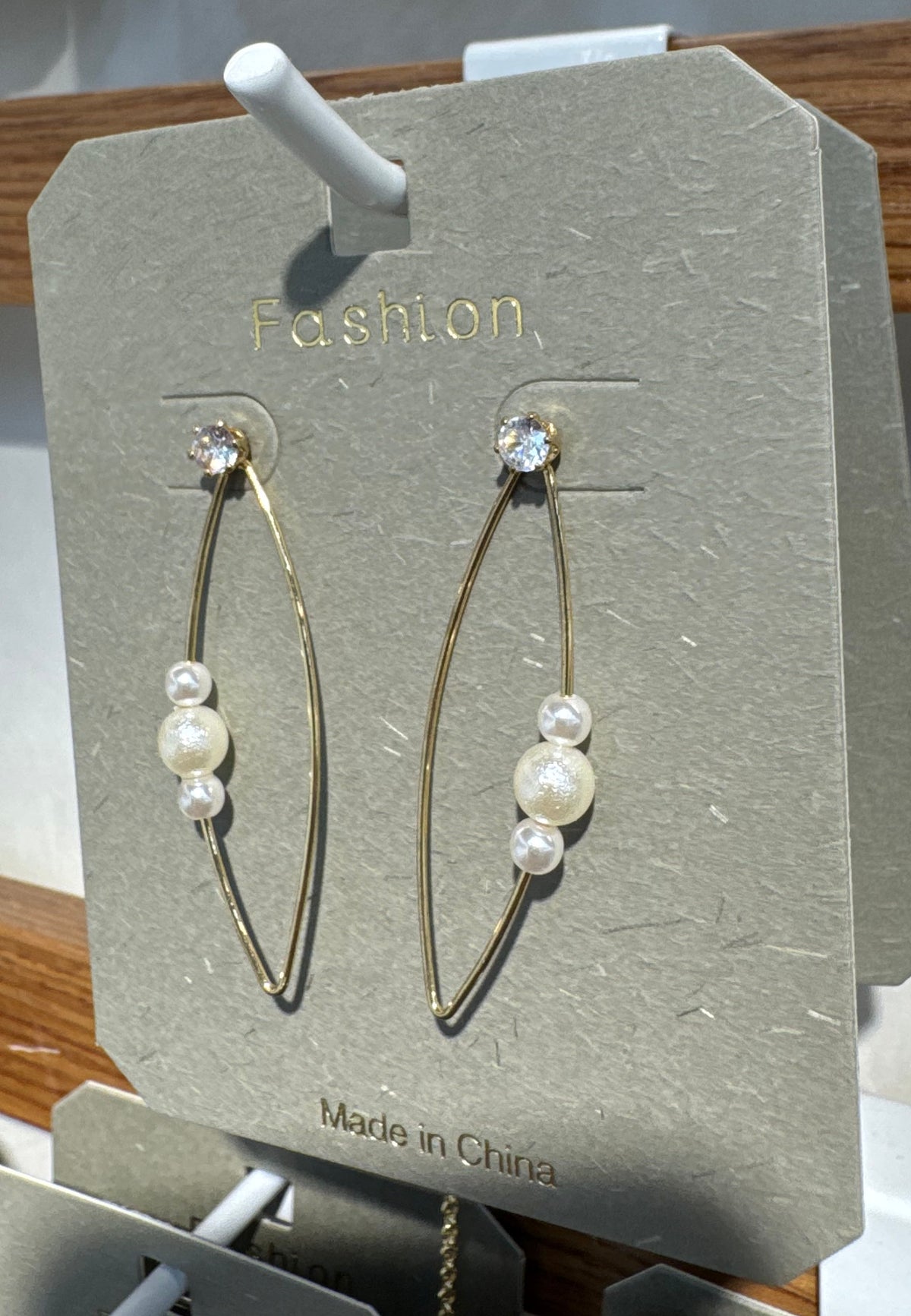 Long Oval Pearl-Style Hoop Earrings - W3-0104