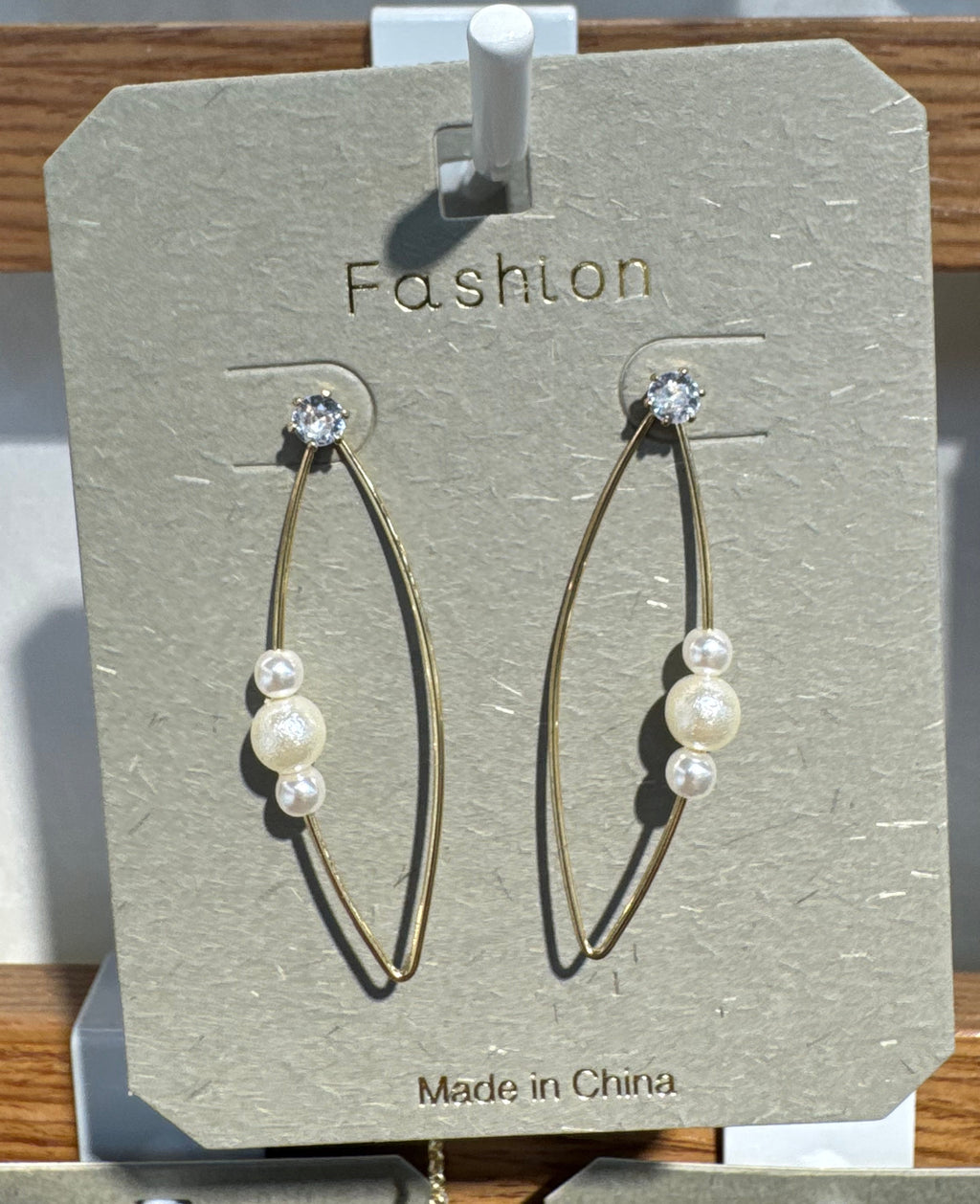 Long Oval Pearl-Style Hoop Earrings - W3-0104