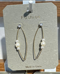 Long Oval Pearl-Style Hoop Earrings - W3-0104