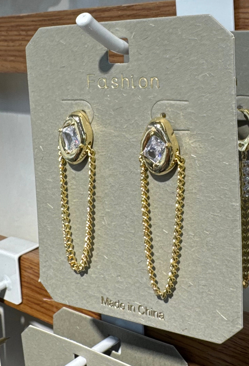 Teardrop Sparkle Chain Loop Earrings - W3-0106