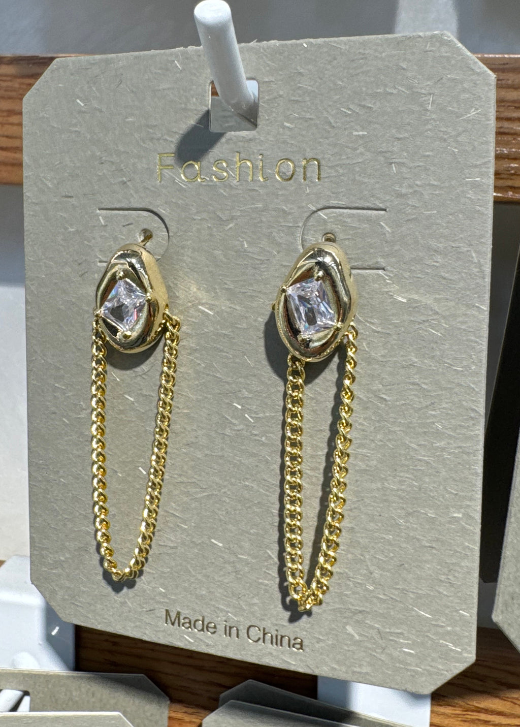 Teardrop Sparkle Chain Loop Earrings - W3-0106