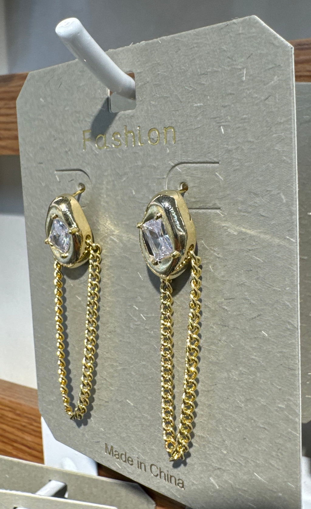 Teardrop Sparkle Chain Loop Earrings - W3-0106