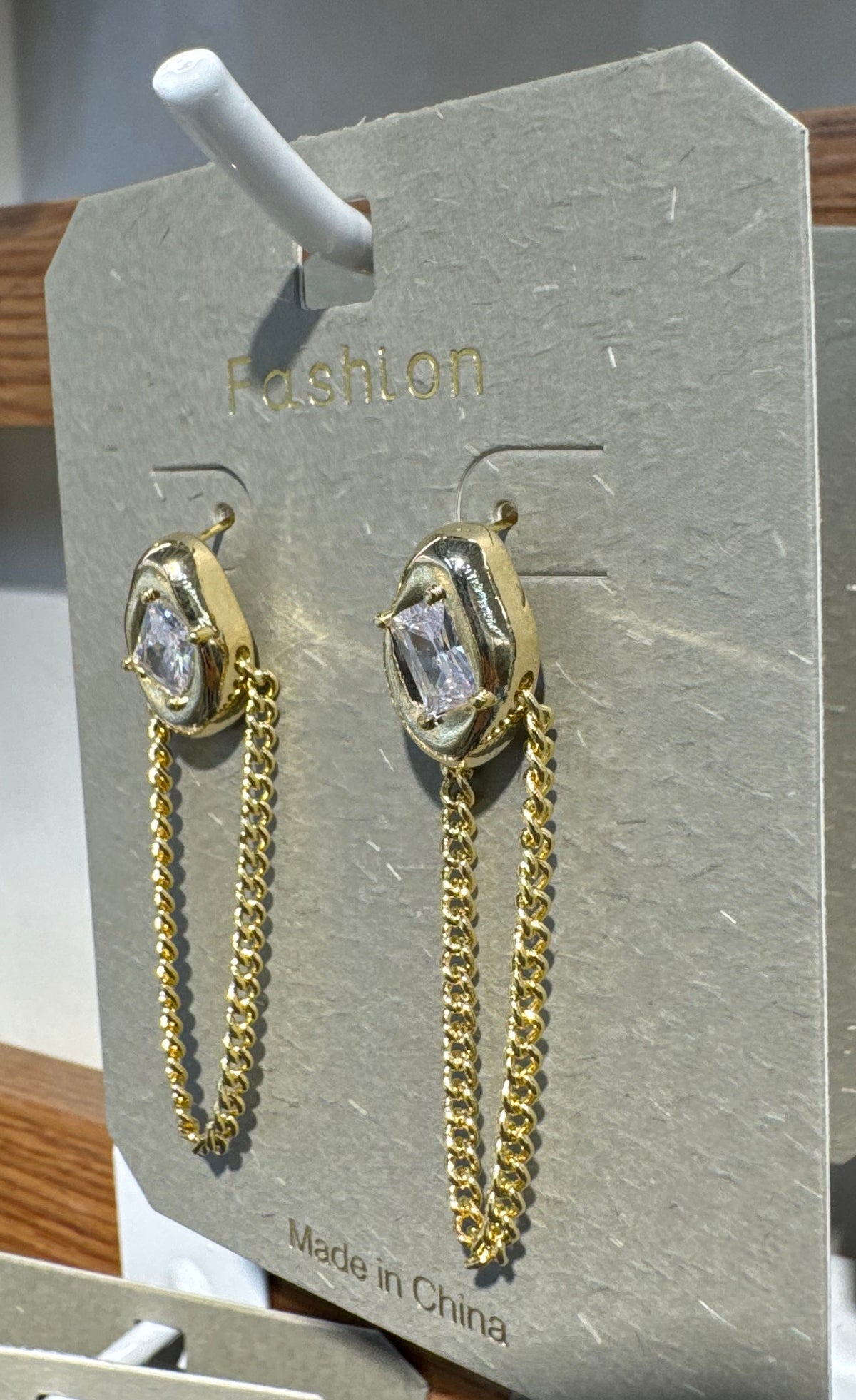 Teardrop Sparkle Chain Loop Earrings - W3-0106