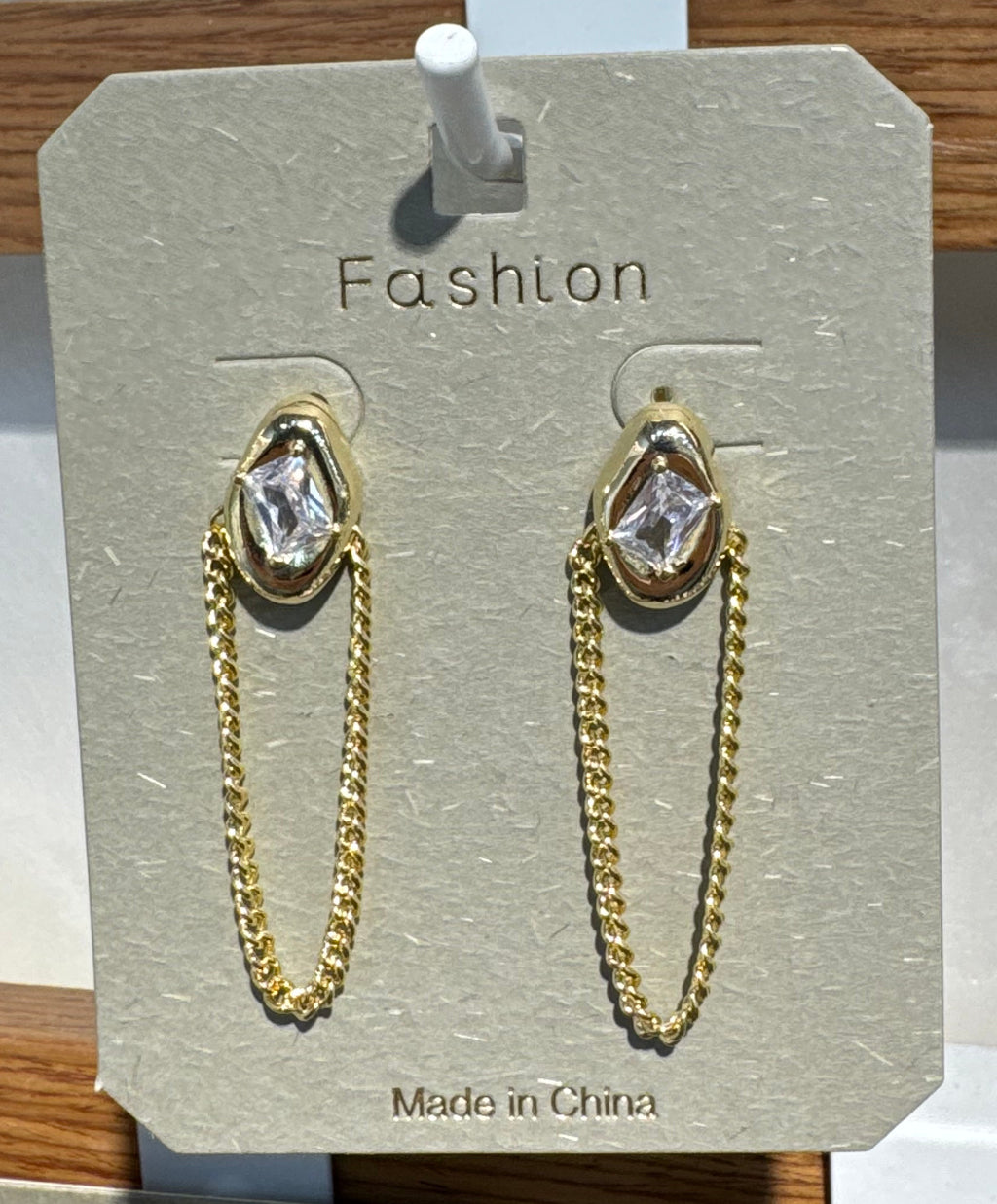 Teardrop Sparkle Chain Loop Earrings - W3-0106