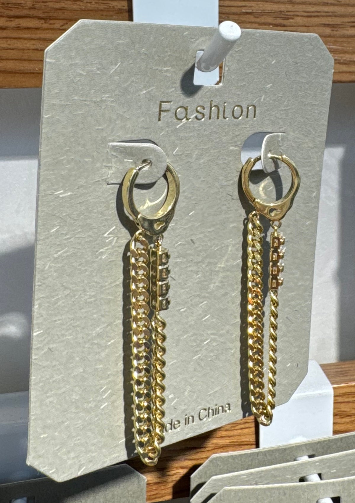 Oval Stud Double Chain Earrings - W3-0107