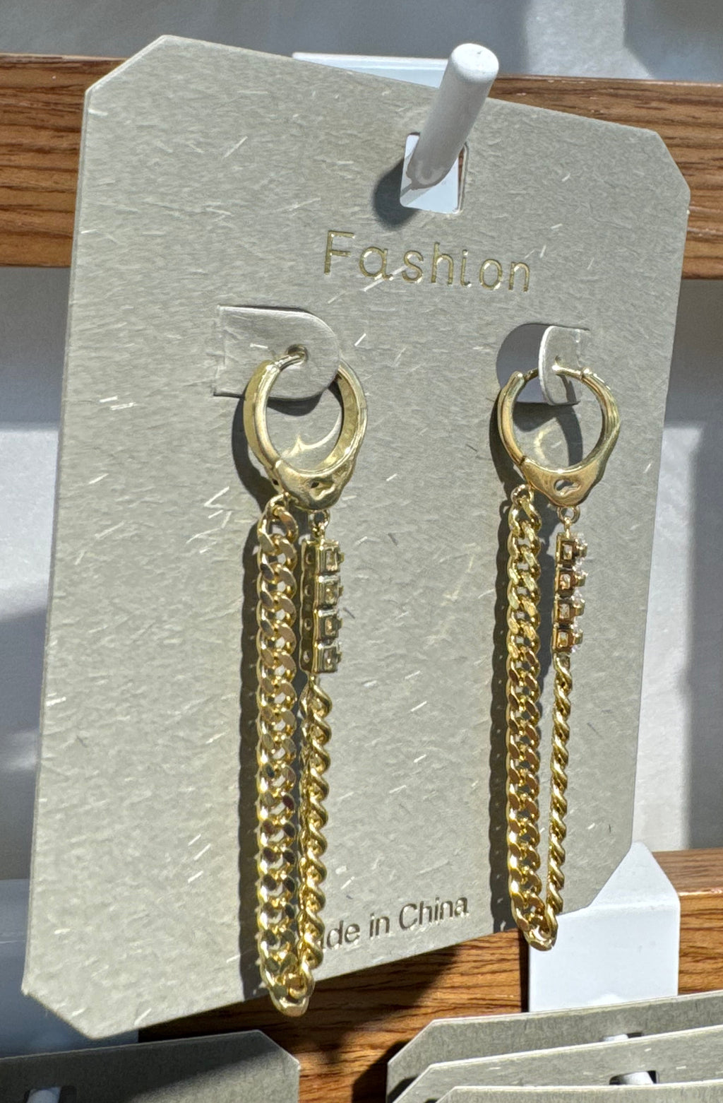 Oval Stud Double Chain Earrings - W3-0107
