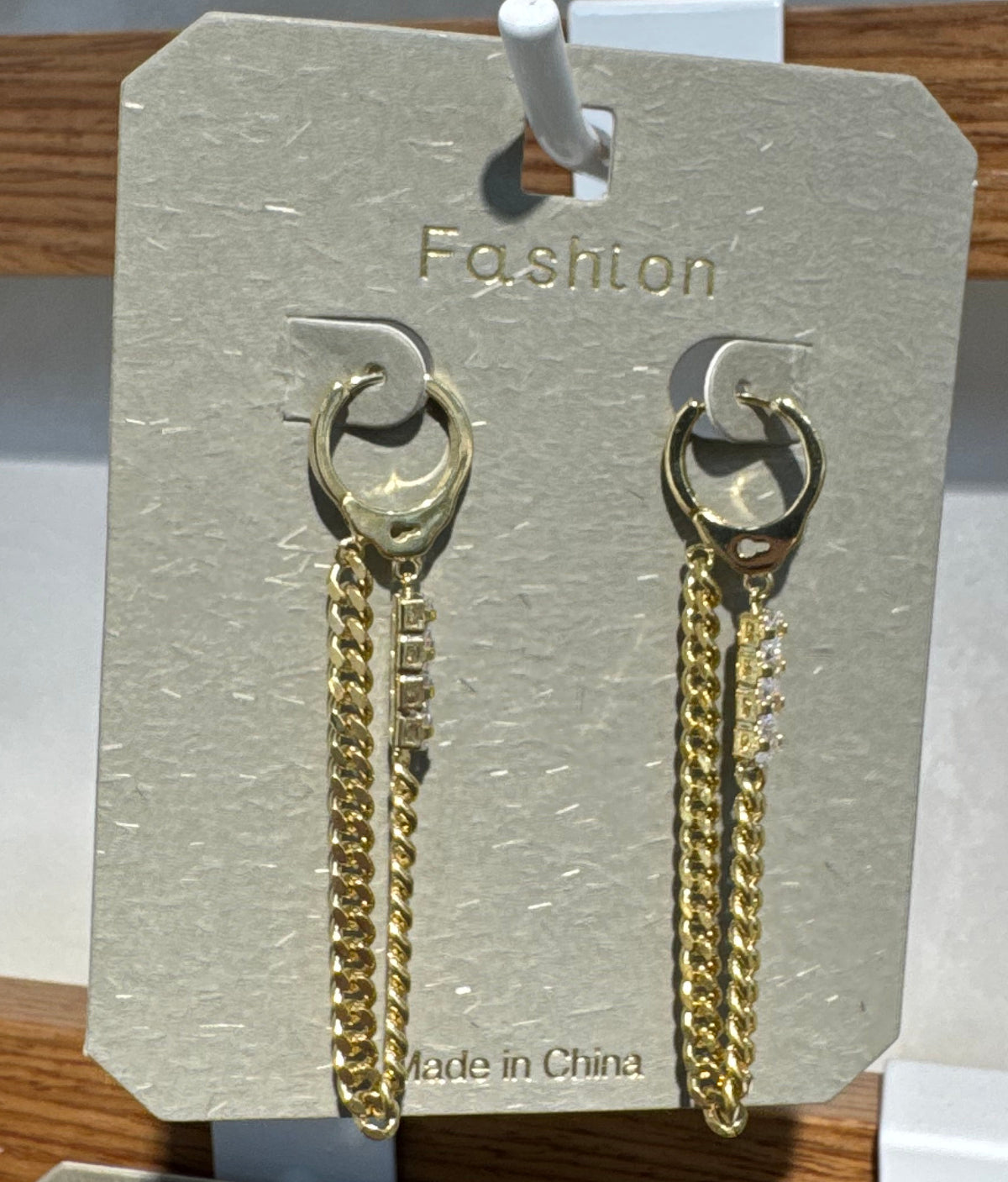 Oval Stud Double Chain Earrings - W3-0107