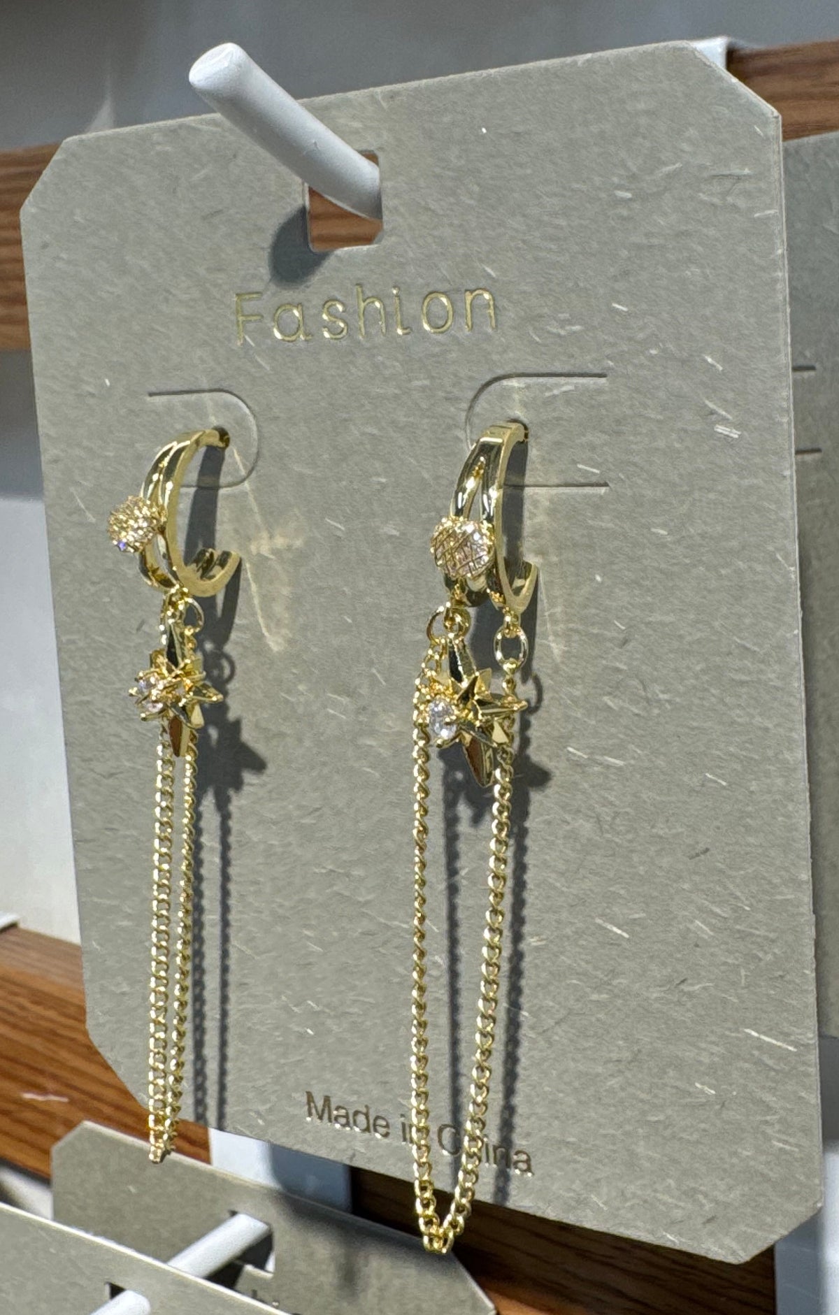 Star Charm Chain Loop Earrings - W3-0108