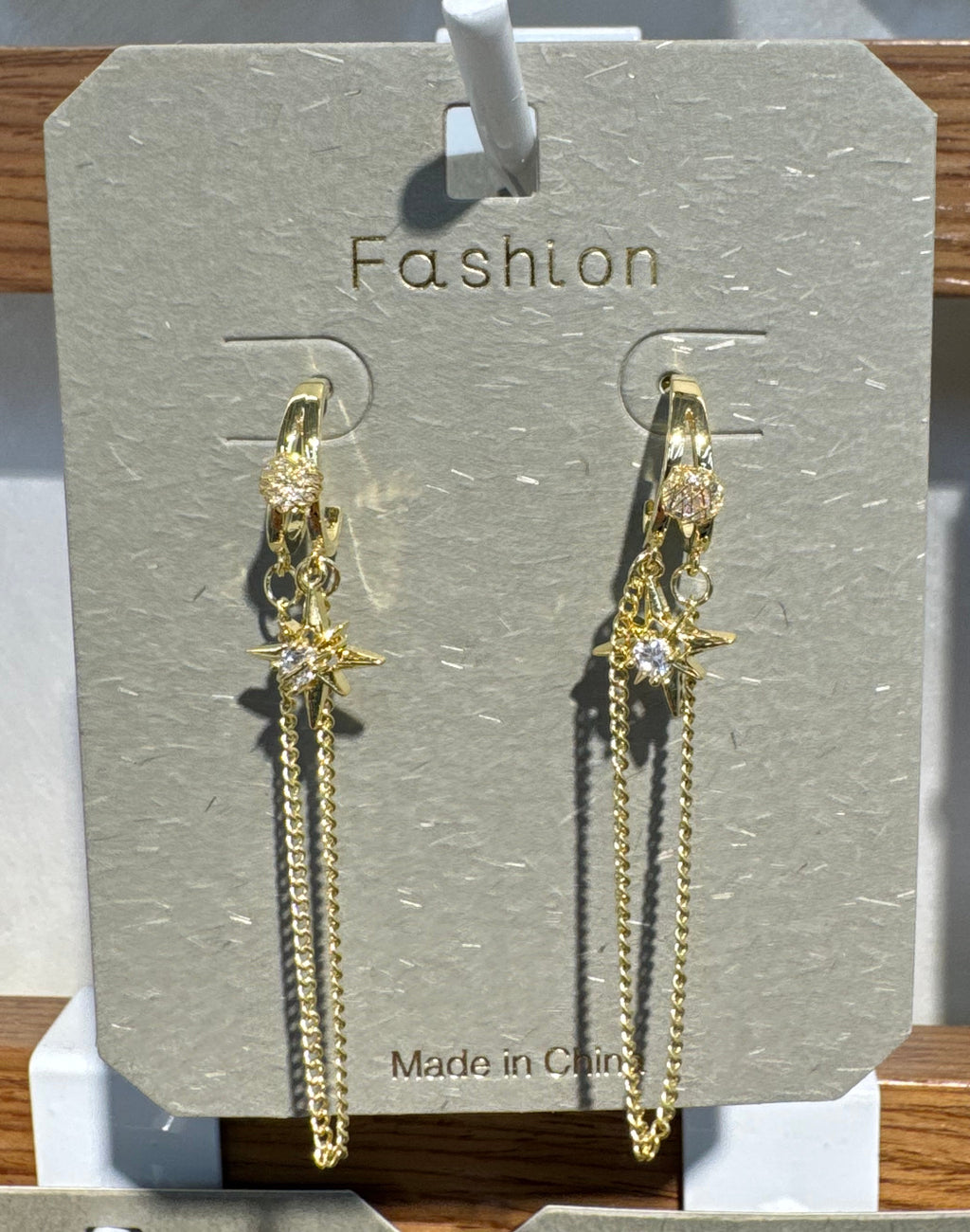 Star Charm Chain Loop Earrings - W3-0108