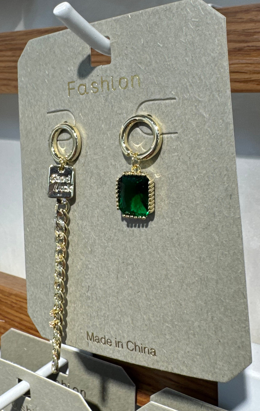 Asymmetric Green Sparkle Earrings - W3-0109