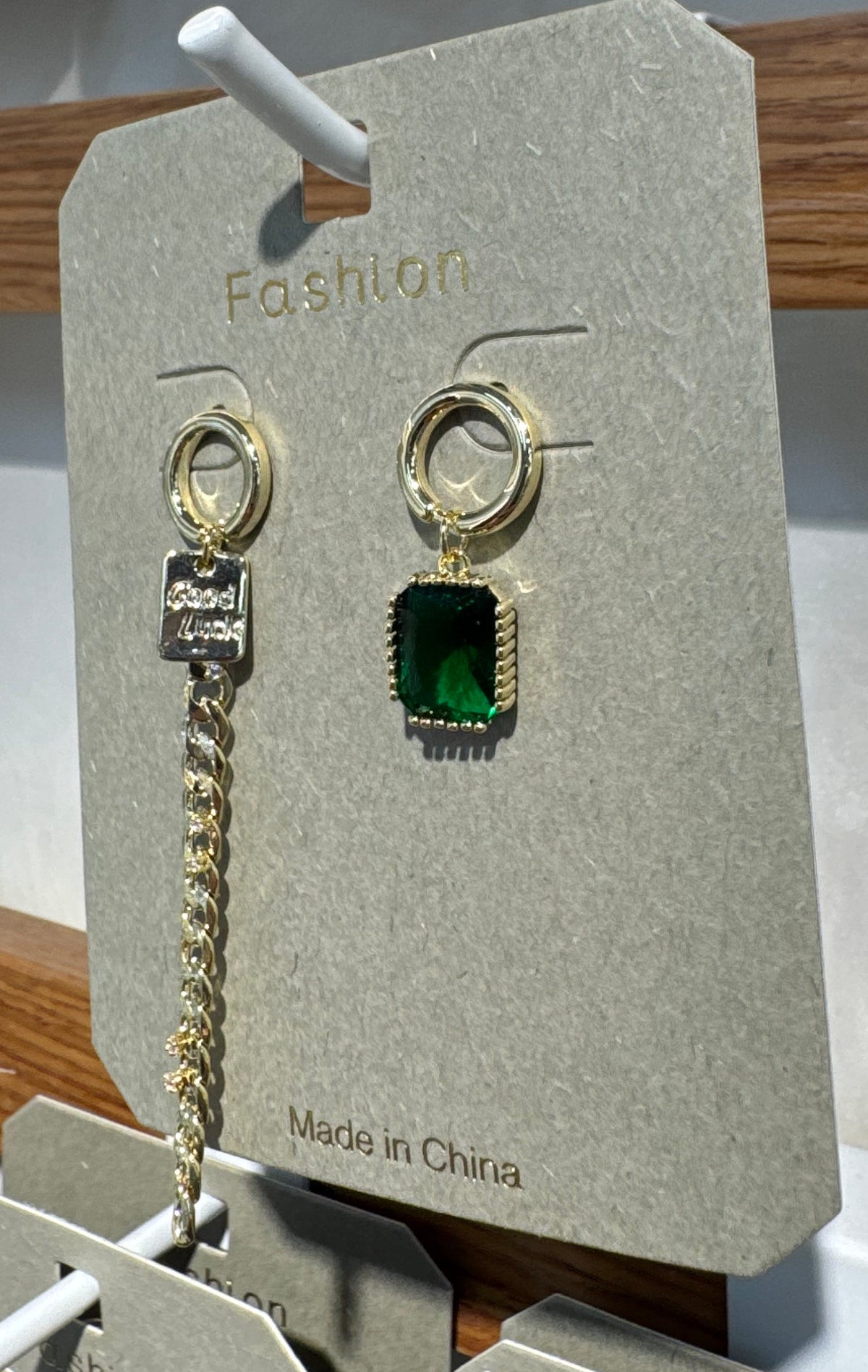 Asymmetric Green Sparkle Earrings - W3-0109