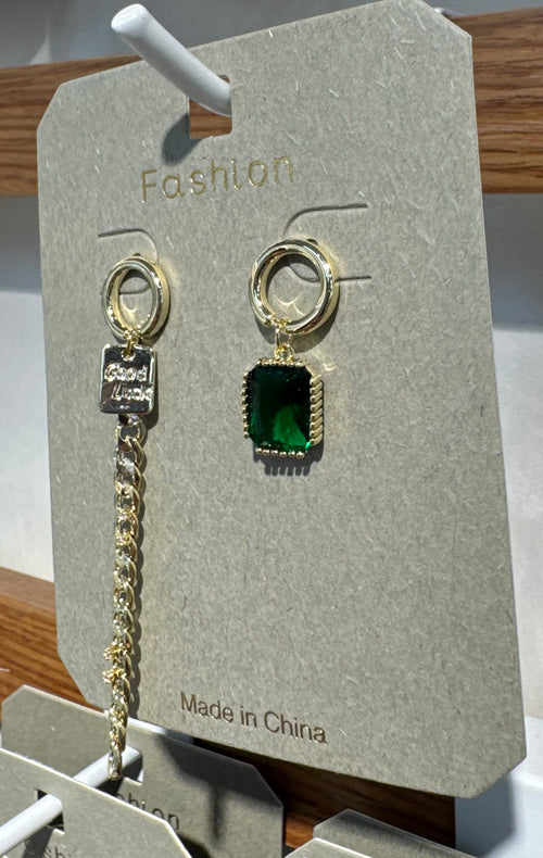 Asymmetric Green Sparkle Earrings - W3-0109
