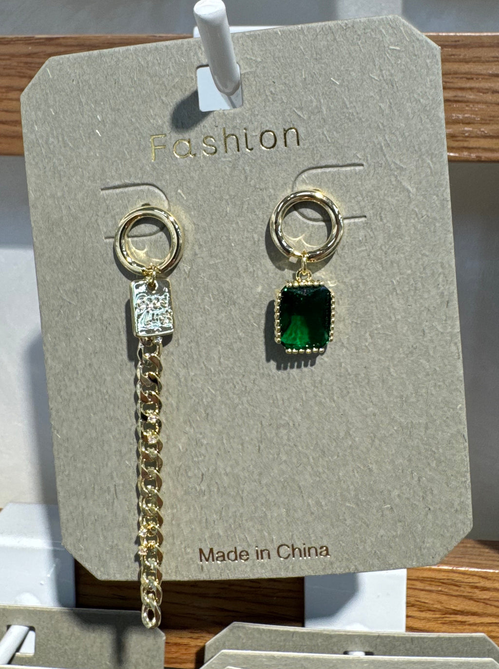 Asymmetric Green Sparkle Earrings - W3-0109