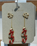 Red Abstract Chain Drop Earrings - W3-0112