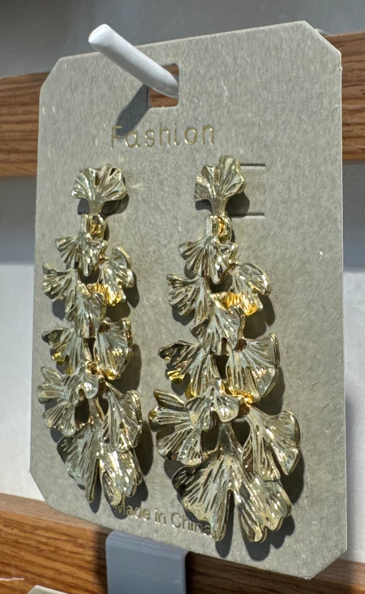 Layered Ginkgo Leaf Drop Earrings - W3-0118