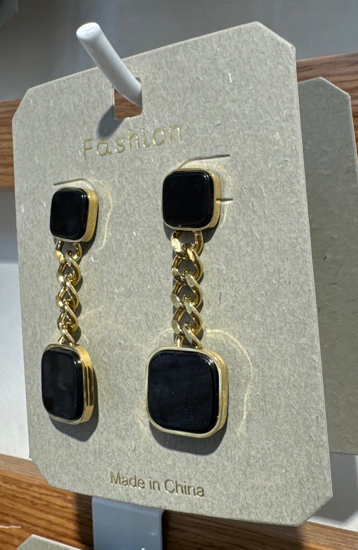 Double Black Square Chain Earrings - W3-0119