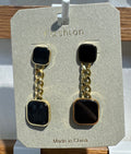 Double Black Square Chain Earrings - W3-0119