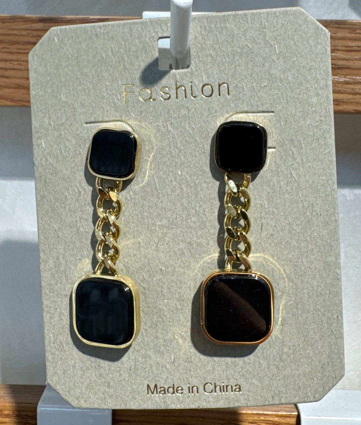 Double Black Square Chain Earrings - W3-0119
