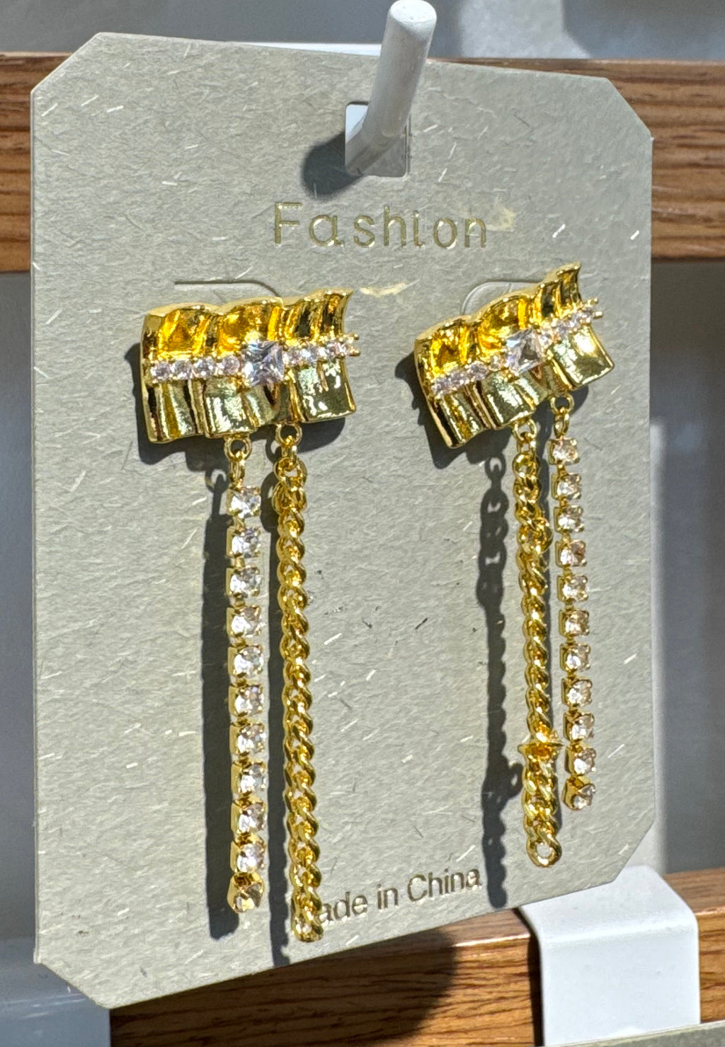 Amber Sparkle Chain Fringe Earrings - W3-0120