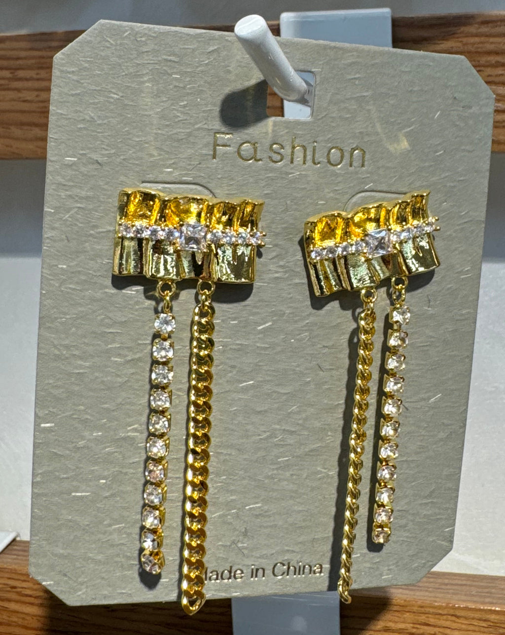 Amber Sparkle Chain Fringe Earrings - W3-0120