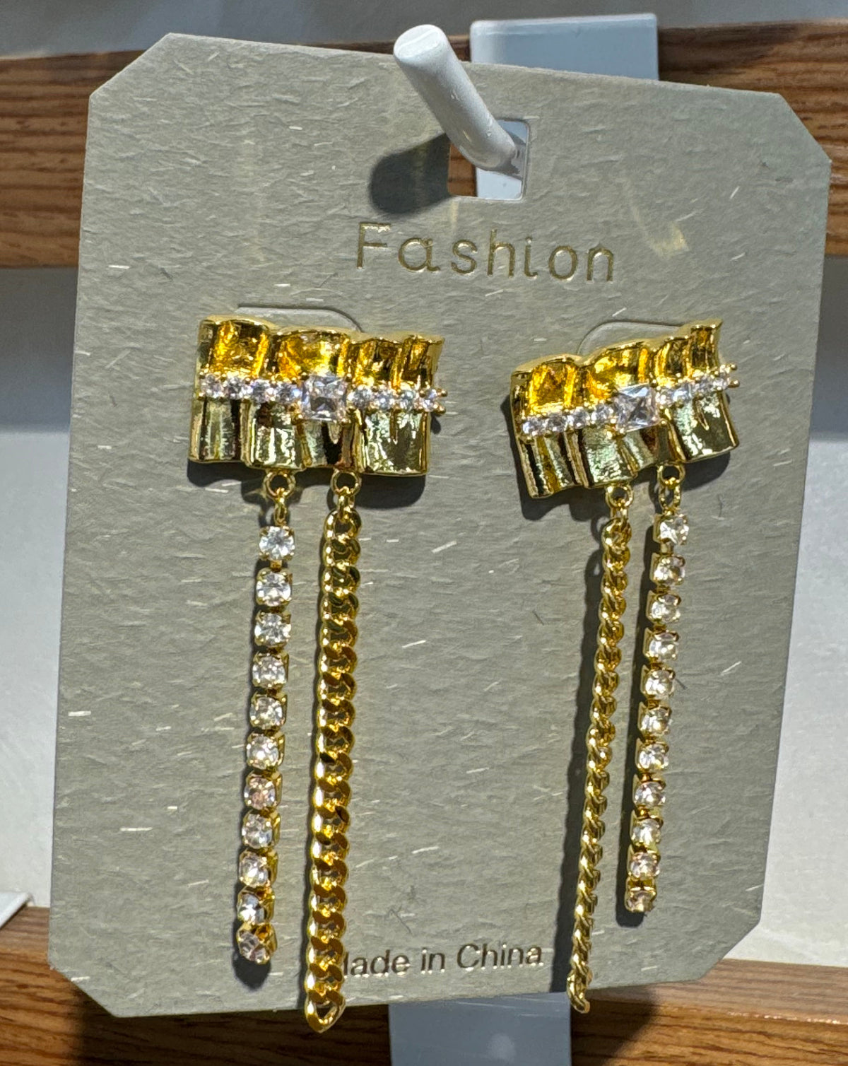 Amber Sparkle Chain Fringe Earrings - W3-0120