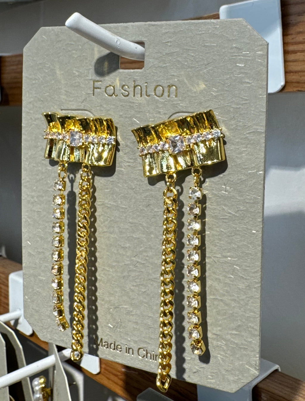 Amber Sparkle Chain Fringe Earrings - W3-0120
