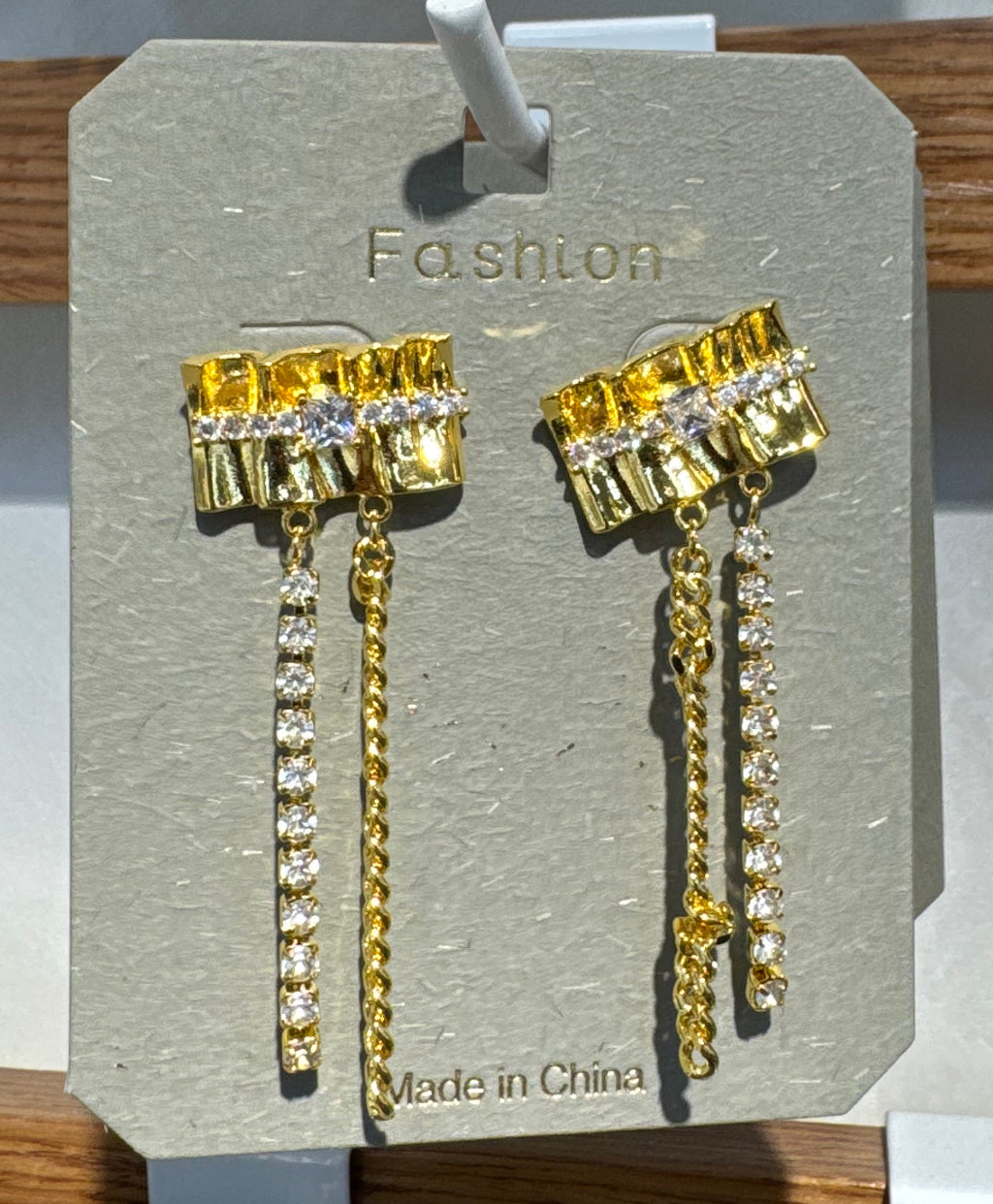 Amber Sparkle Chain Fringe Earrings - W3-0120