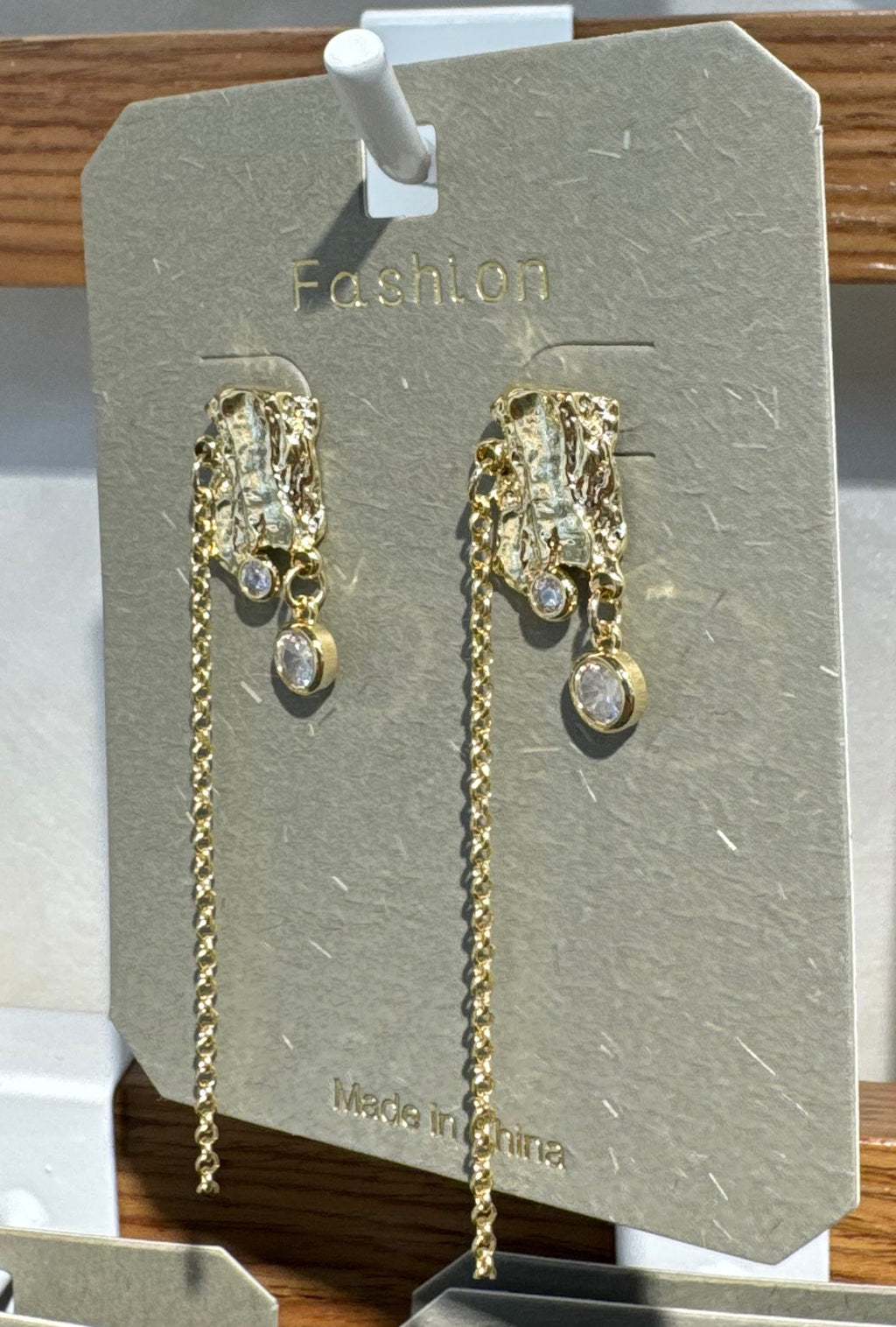 Textured Stud Sparkle Chain Earrings - W3-0123