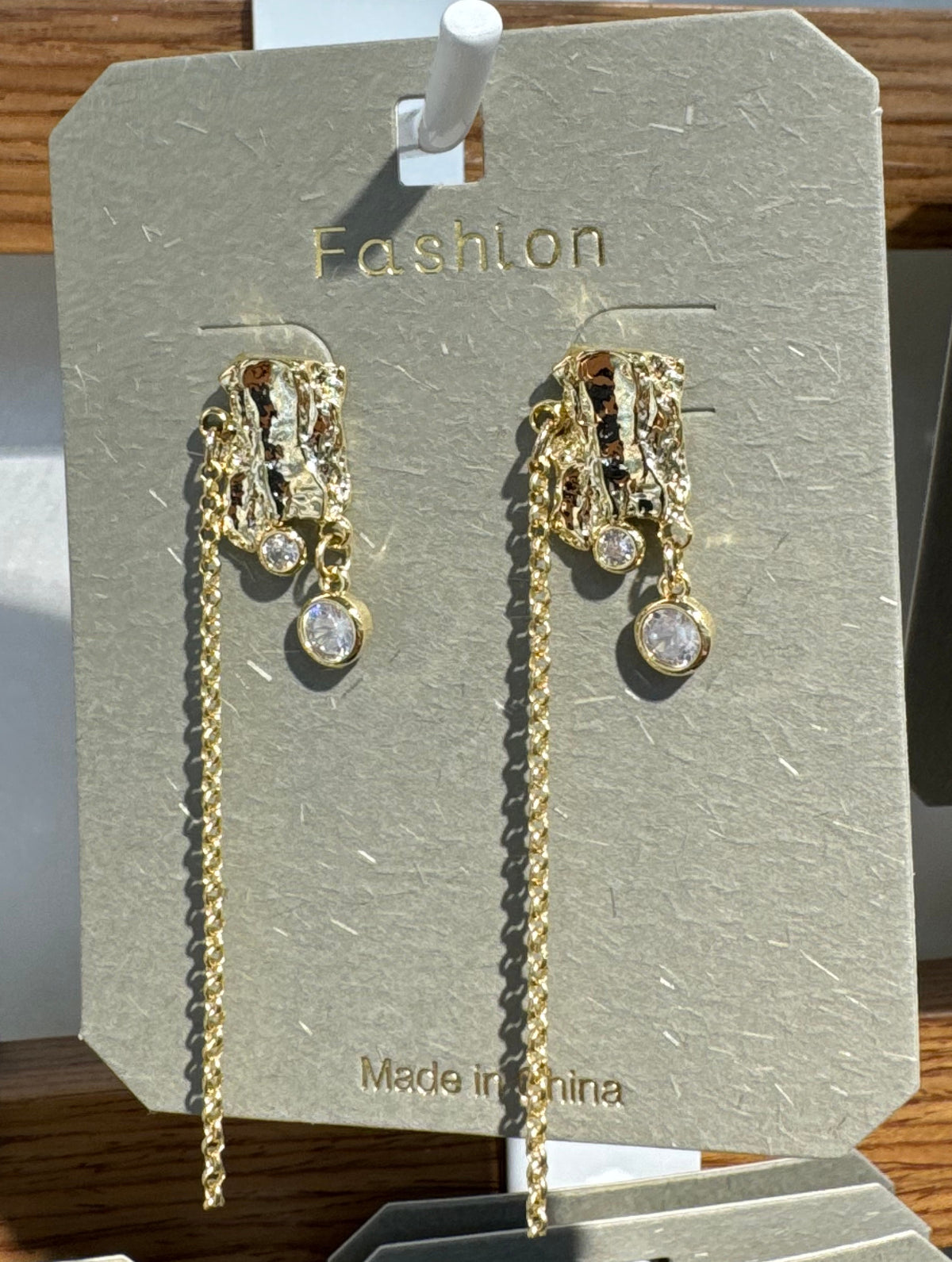 Textured Stud Sparkle Chain Earrings - W3-0123