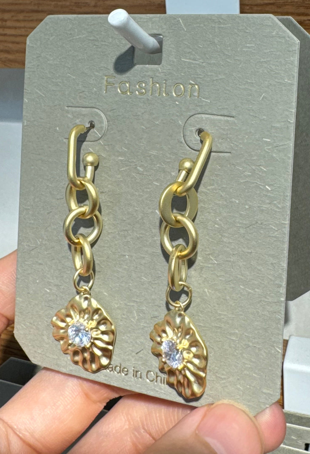 Floral Disc Link Drop Earrings - W3-0124
