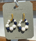 Blue and White Beaded Hoop Earrings - W3-0125