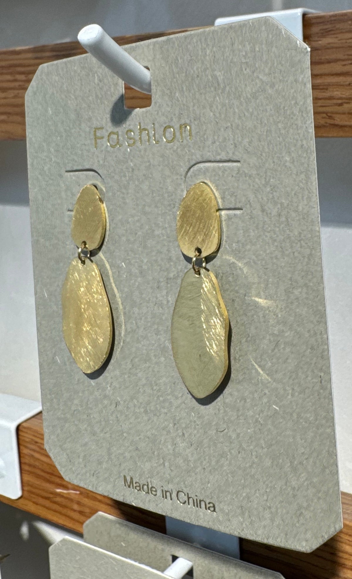 Brushed Double Oval Drop Earrings - W3-0127