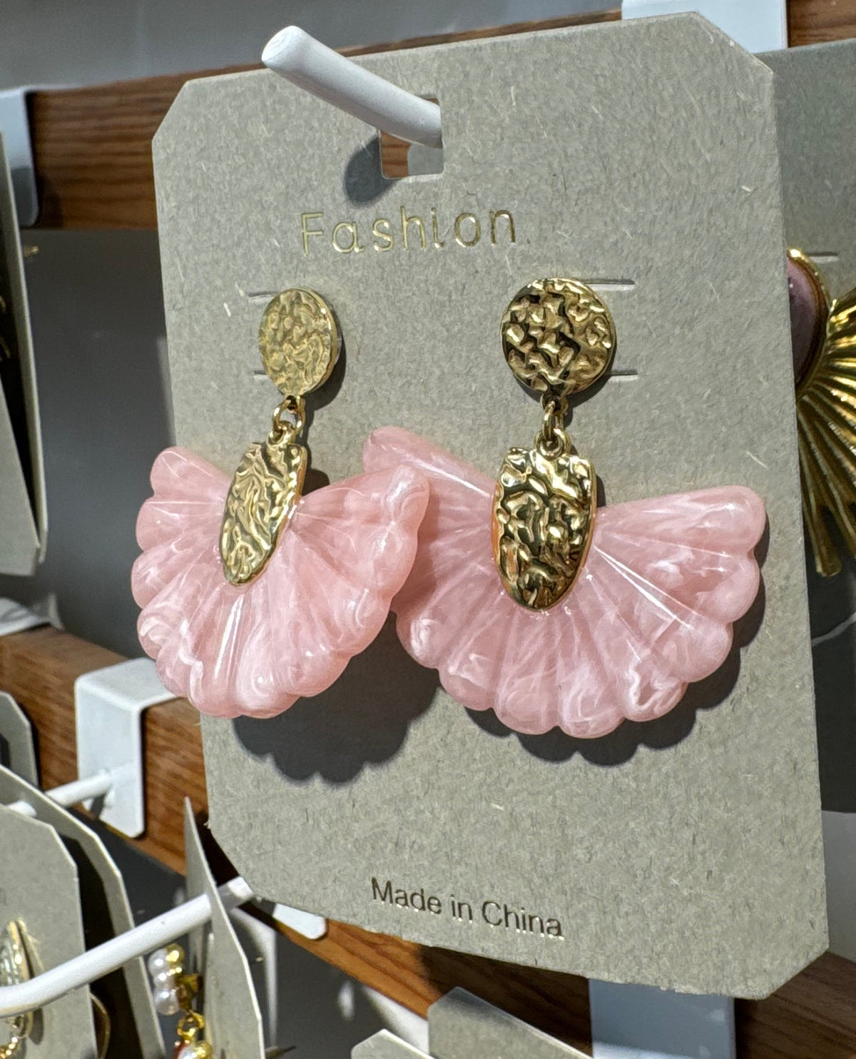 Pink Marbled Fan Drop Earrings - W3-0130