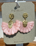 Pink Marbled Fan Drop Earrings - W3-0130