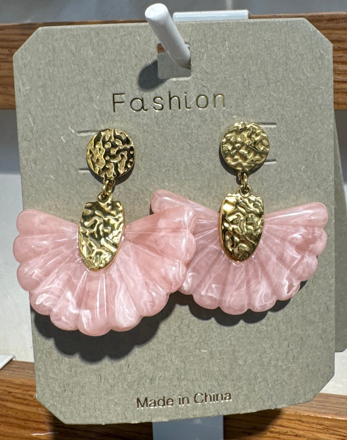 Pink Marbled Fan Drop Earrings - W3-0130