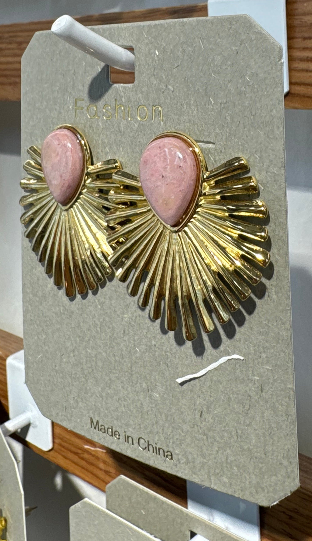 Pink Teardrop Sunburst Earrings - W3-0131
