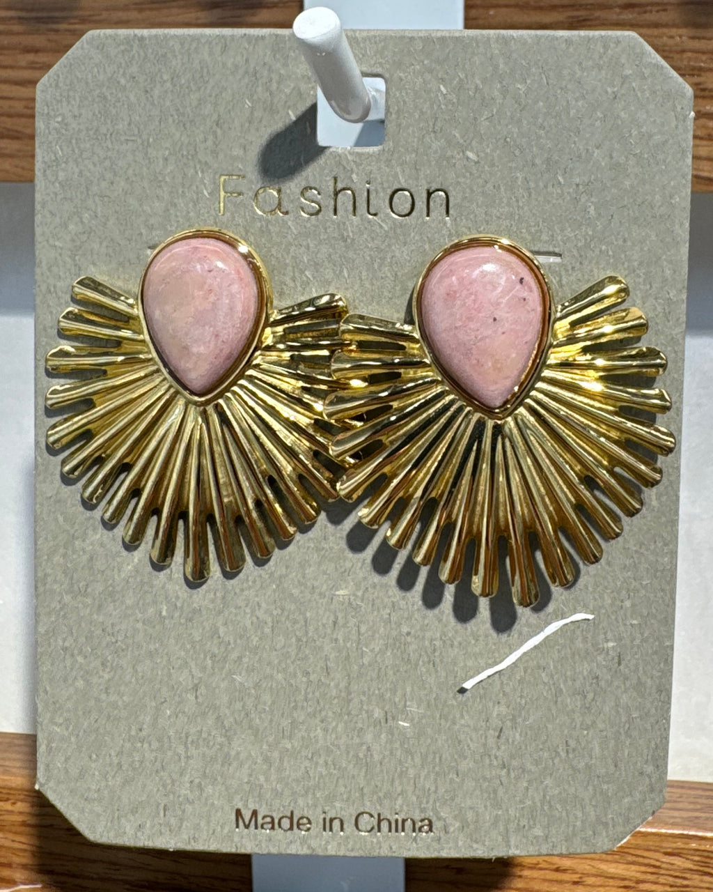 Pink Teardrop Sunburst Earrings - W3-0131