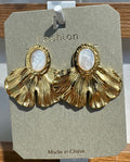 White Center Fan Stud Earrings - W3-0132