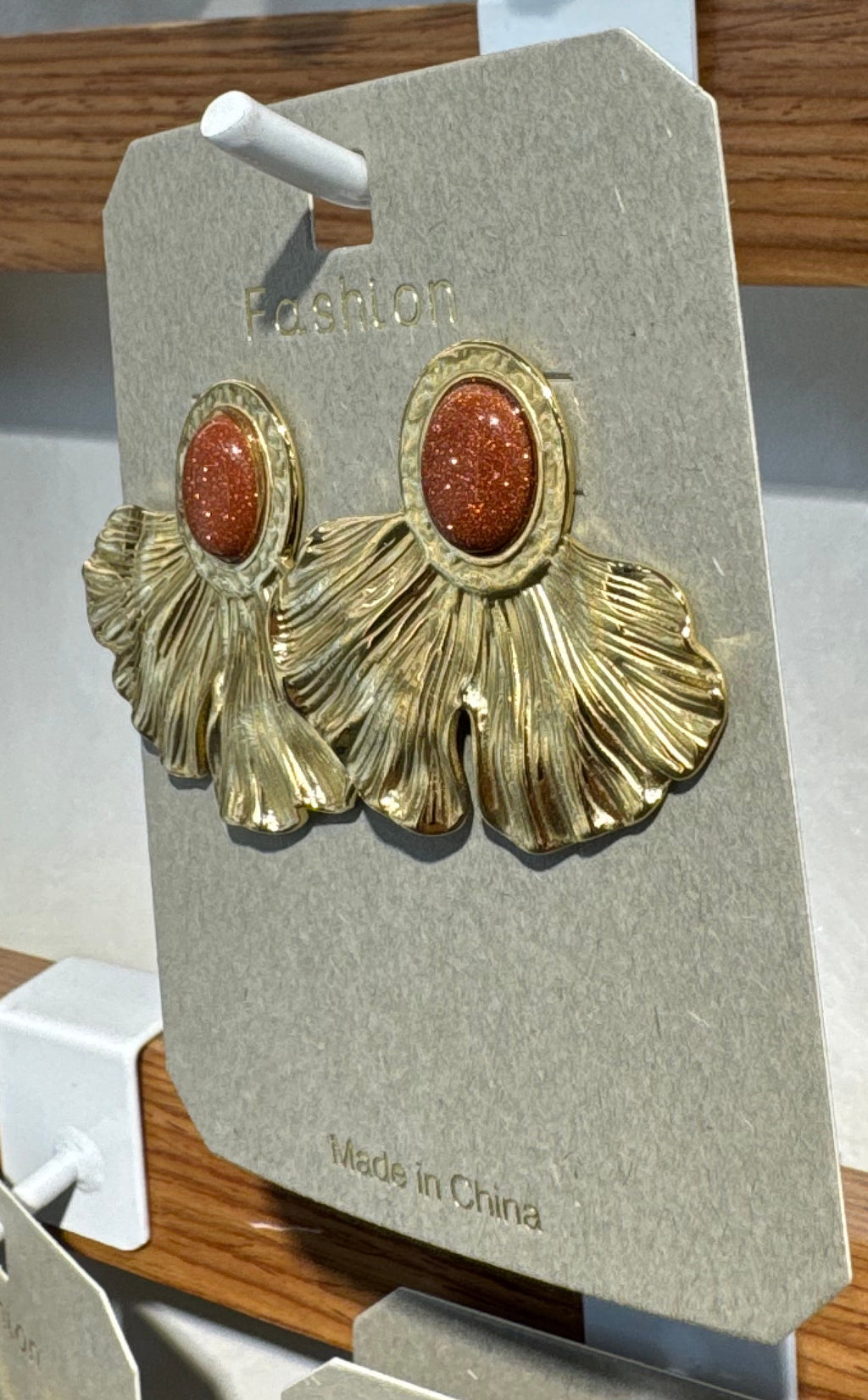 Orange Center Fan Stud Earrings - W3-0133