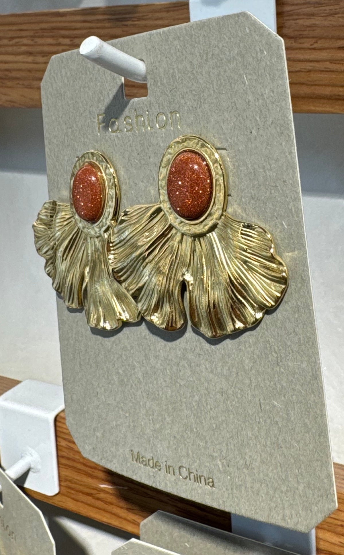 Orange Center Fan Stud Earrings - W3-0133
