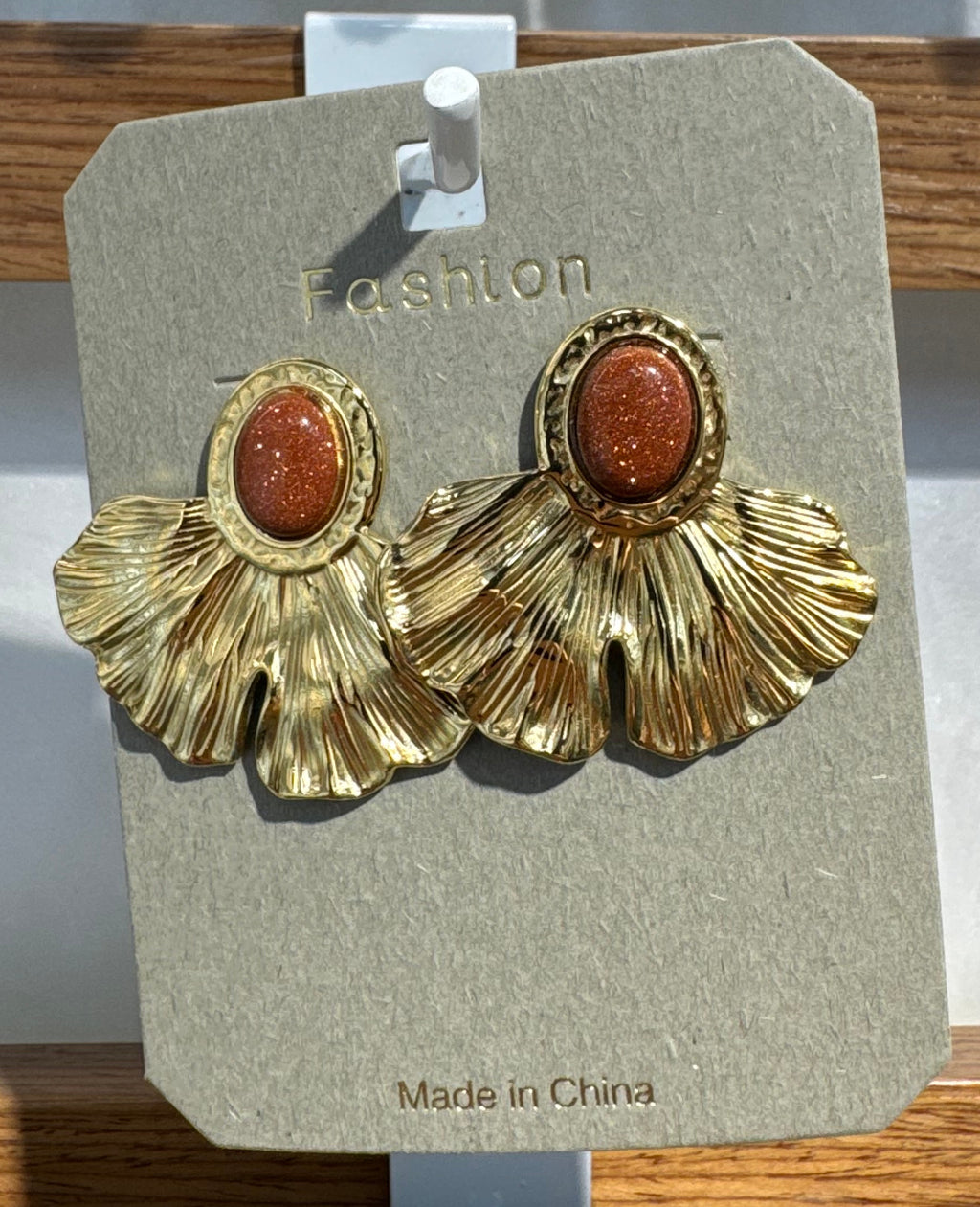 Orange Center Fan Stud Earrings - W3-0133