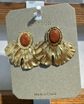 Orange Center Fan Stud Earrings - W3-0133