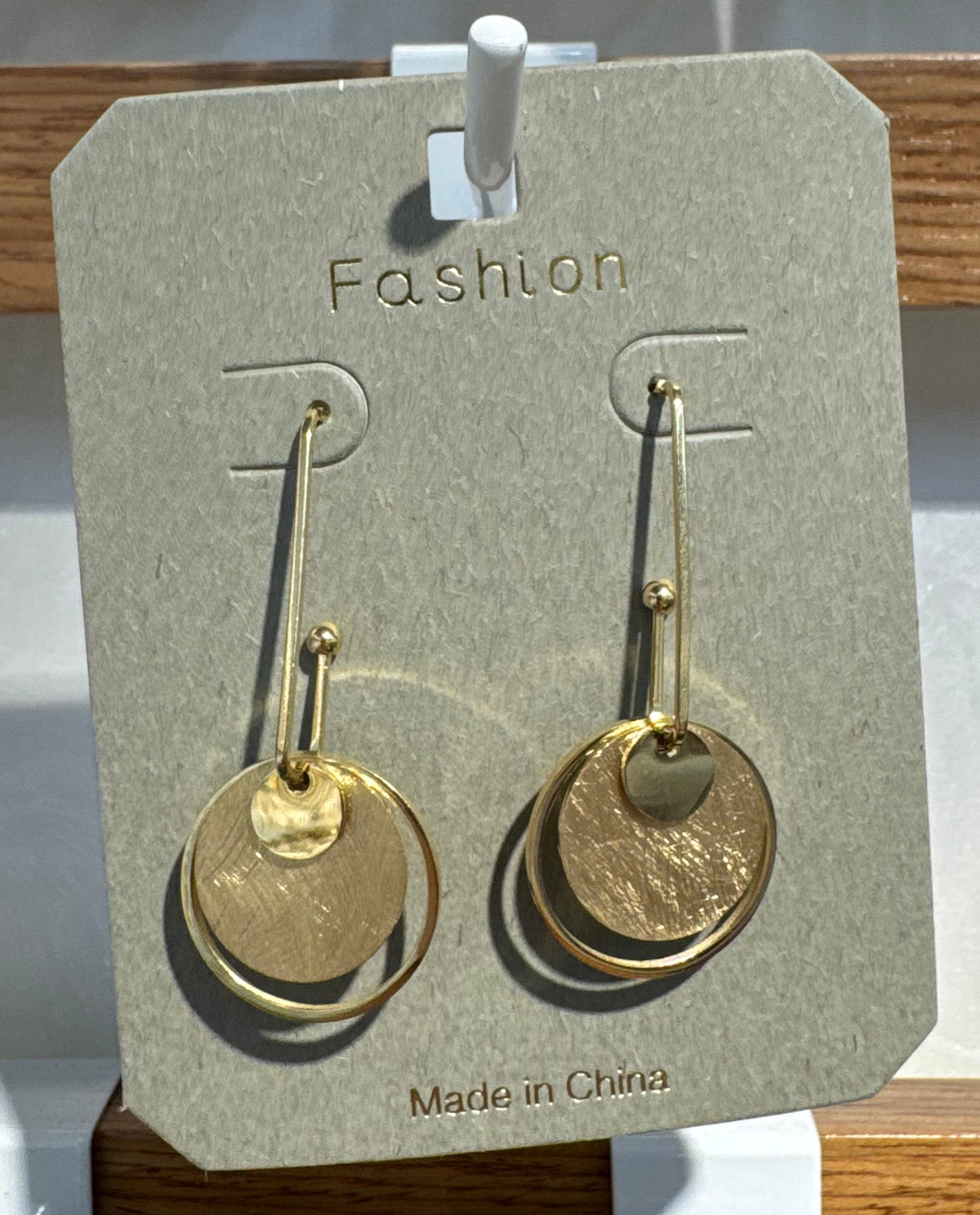 Disc and Ring Long Drop Earrings - W3-0135