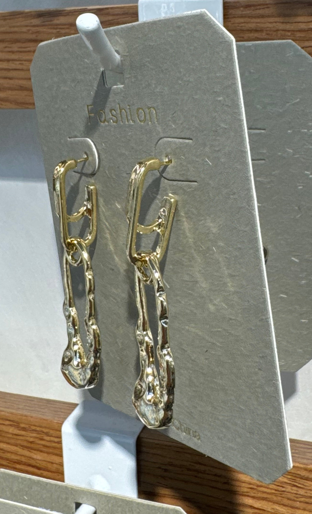 Hammered Oval Link Drop Earrings - W3-0136