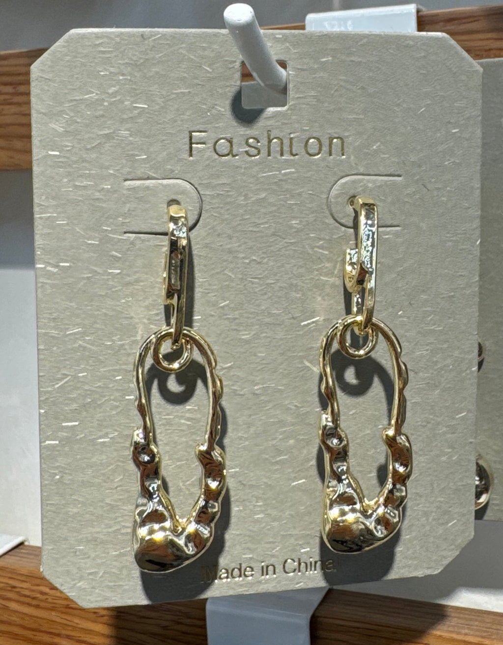 Hammered Oval Link Drop Earrings - W3-0136