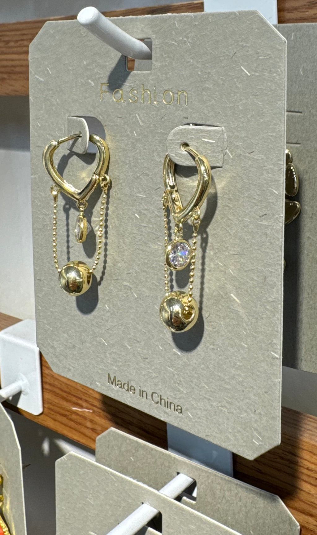 Ball Charm Double Chain Earrings - W3-0142