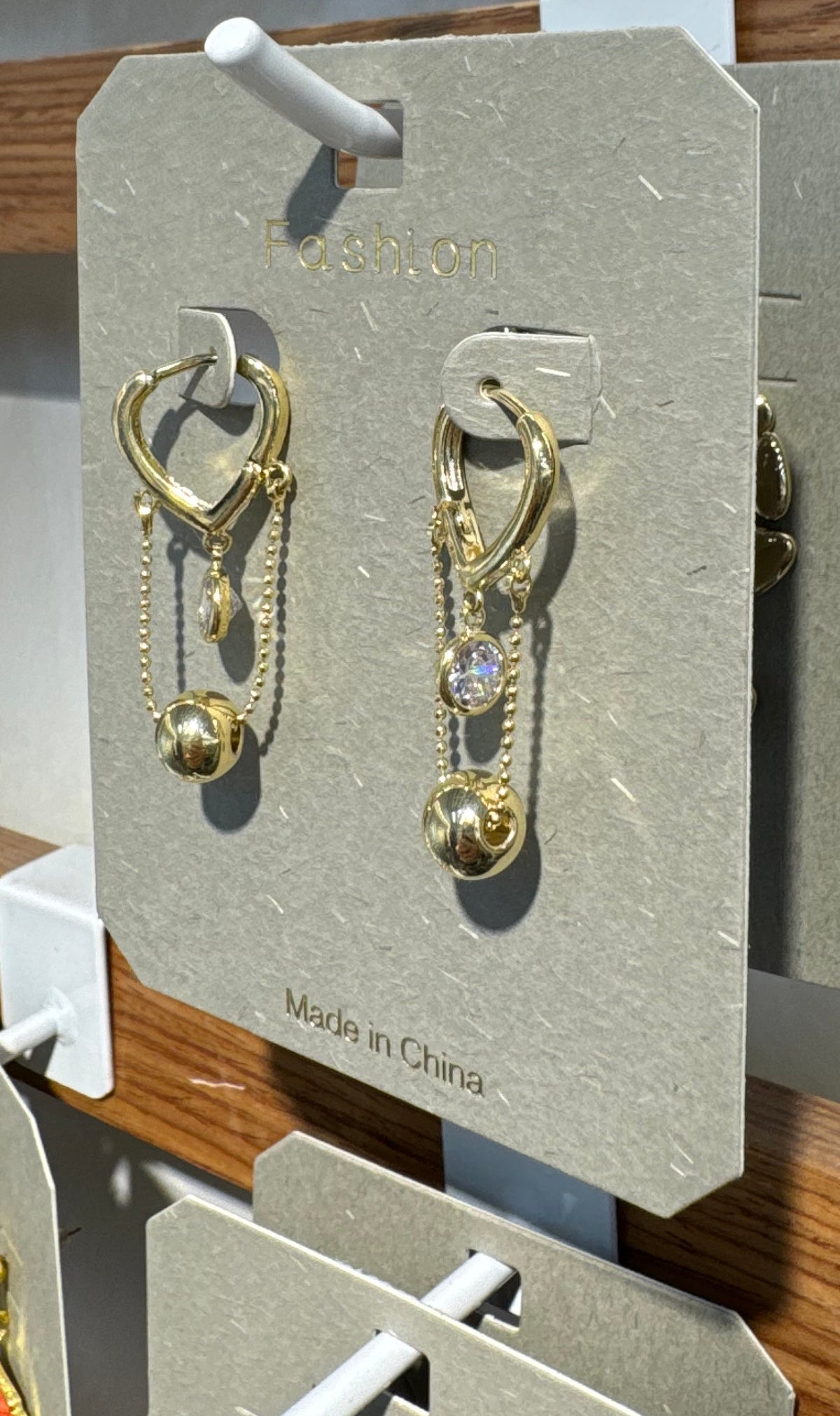 Ball Charm Double Chain Earrings - W3-0142